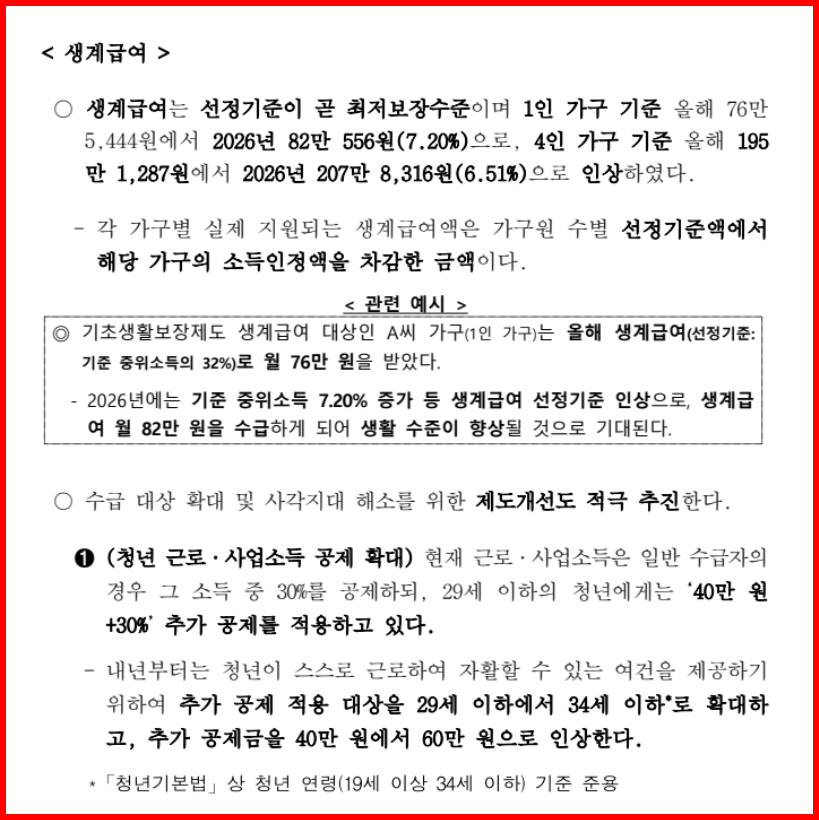 생계급여 주요 변경사항 안내